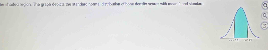 he shaded region. The graph depicts the standard normal distribution of bone density scores with mean () and standard