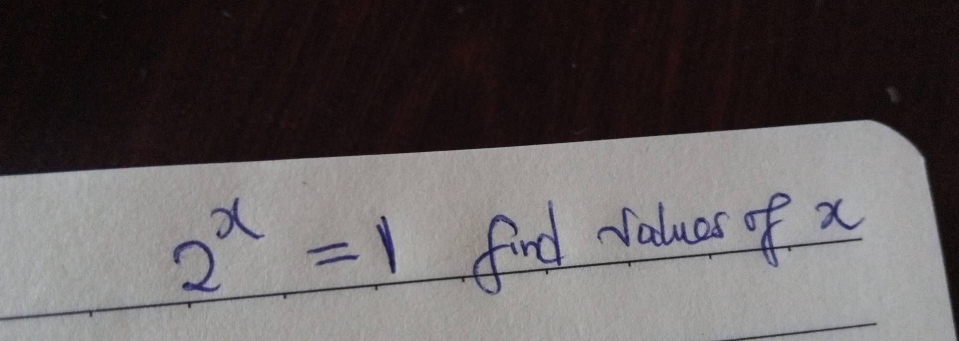 2^x=1
find Naluas of x