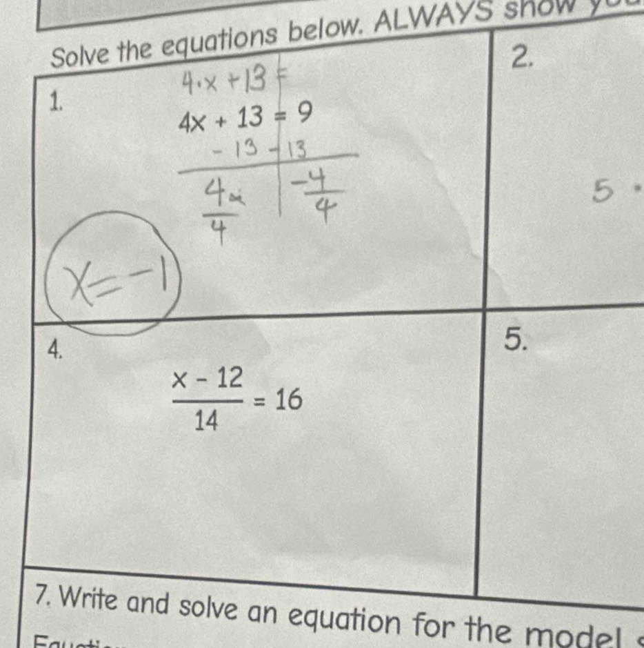 below. ALWAYS show yu
equation for the model