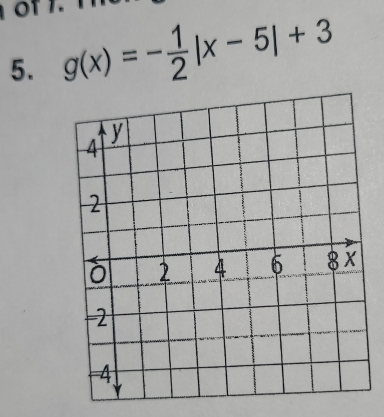 of 1. 
5. g(x)=- 1/2 |x-5|+3