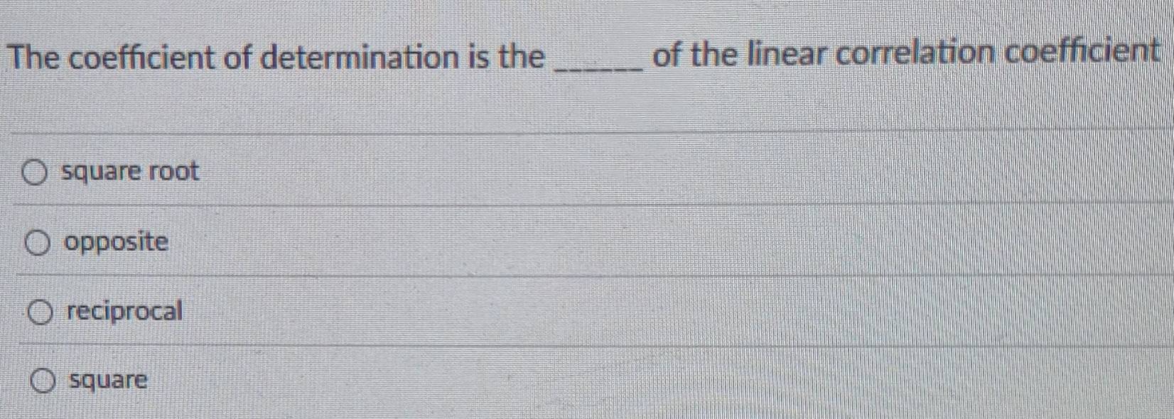 Solved: The coeffcient of determination is the _of the linear ...