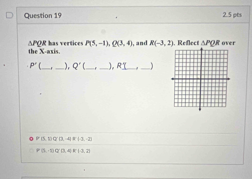 Solved: PQR has vertices P(5,-1), Q(3,4) , and R(-3,2). Reflect PQR ...