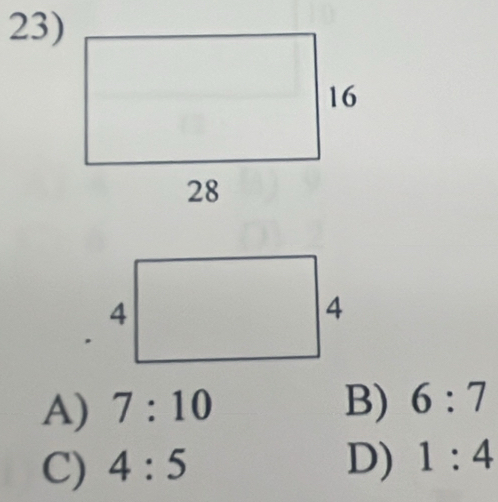 A) 7:10 B) 6:7
C) 4:5 D) 1:4