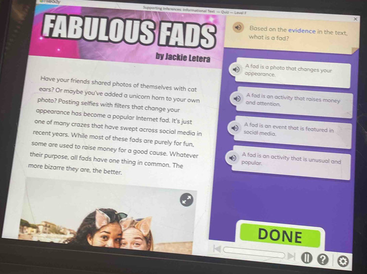 Solved: Supporting Inferences: Informational Text — Quiz — Level F ...