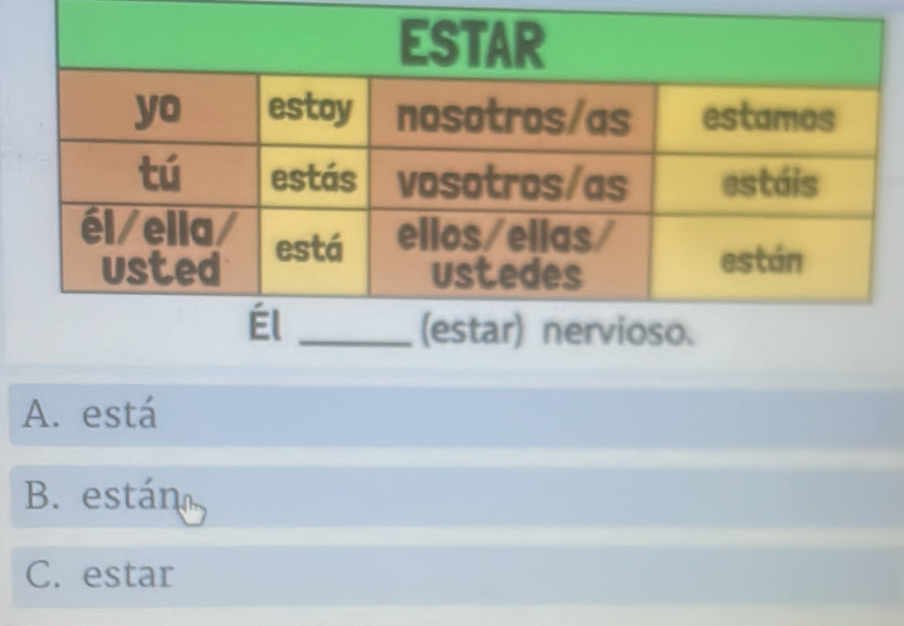 A. está
B. están
C. estar