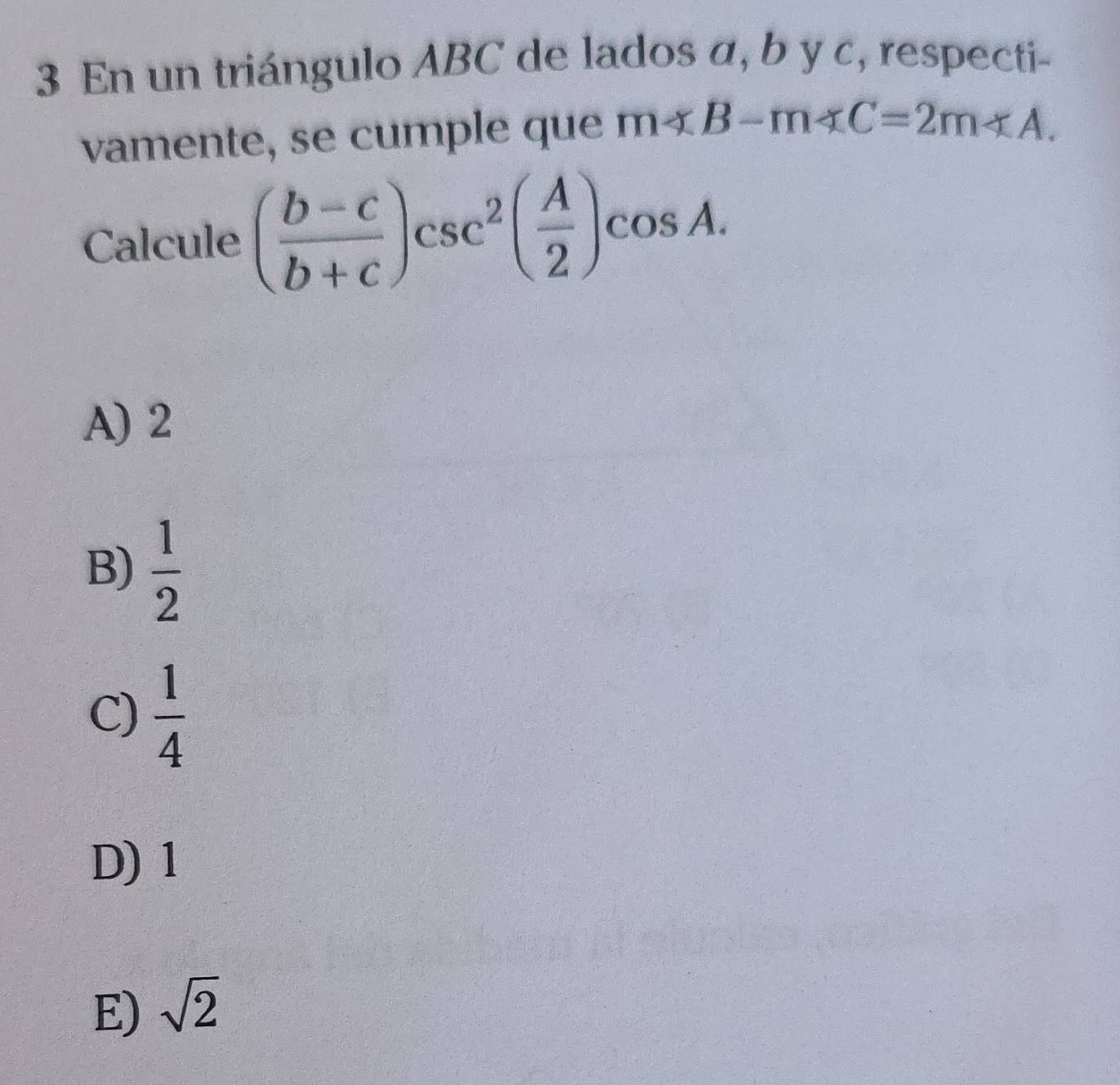 Resuelto:En un triángulo ABC de lados a, b y c, respecti- vamente, se ...