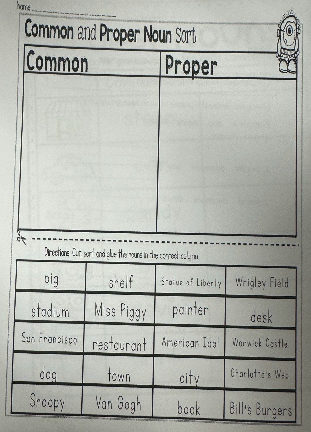 Name 
_ 
Directions: Cut, sort and glue