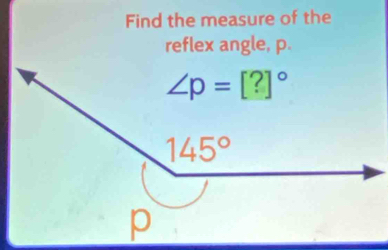 Find the measure of the
reflex angle, p.