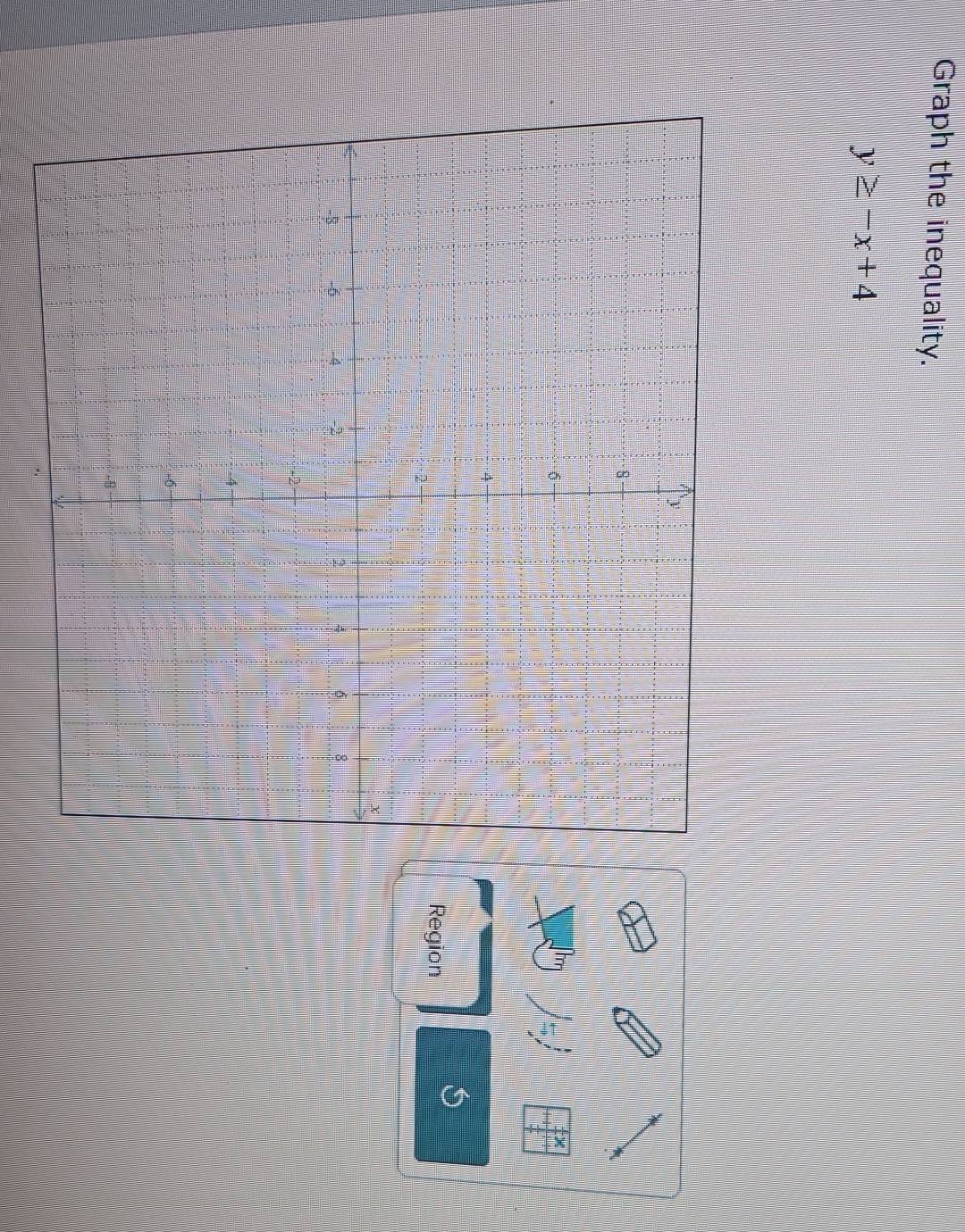 Graph the inequality.
y≥ -x+4
5
Region