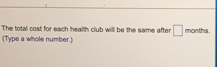 The total cost for each health club will be the same after □ months. 
(Type a whole number.)