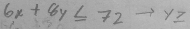 6x+8y≤ 72to y≥