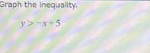 Graph the inequality.
y>-x+5