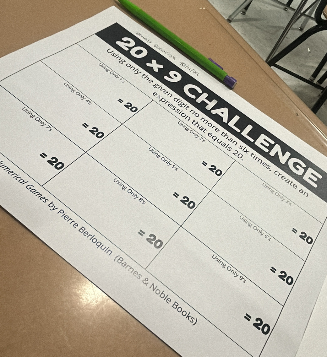 Rely Rosorion 10/4/i 
sing Only 1
C 
Using Only 4
=20
1m
20* 9 ALLENGE 
Using Only 7¹
only the given digit no more than six times, crea
=20
xpression that equals 2
Using Only 2º
=20
Jsing Only 5¹
=20
Jsing Only 8
=20
Using Only 3
sing Only 6
=20
=20
al Games by Pierre Berloquin (Barnes & Noble B 
Using Only 9
=20
=20