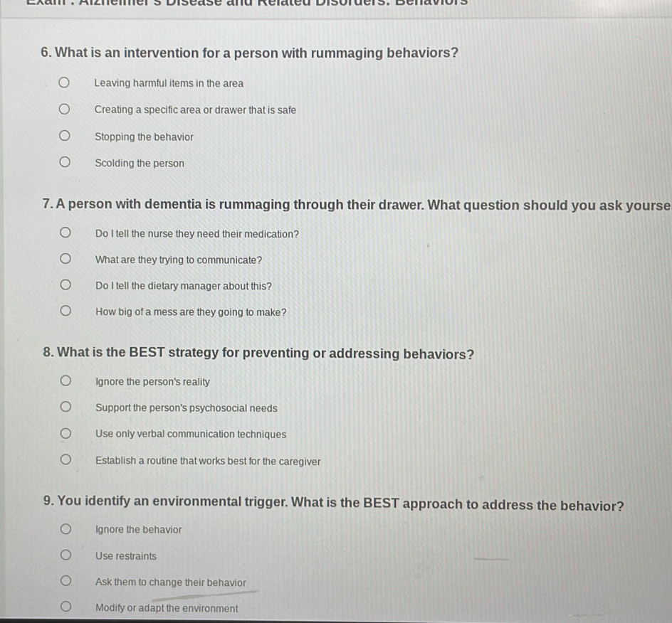 Solved: What is an intervention for a person with rummaging behaviors ...
