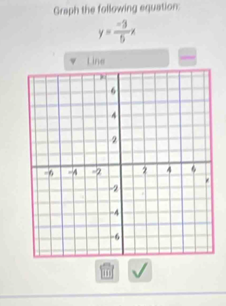 Graph the following equation:
y= (-3)/5 x
Line