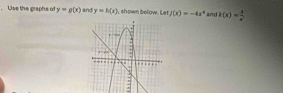 Use the graphs of y=g(x) and y=h(x) , shown below. Let f(x)=-4x^4 and k(x)= 3/x .