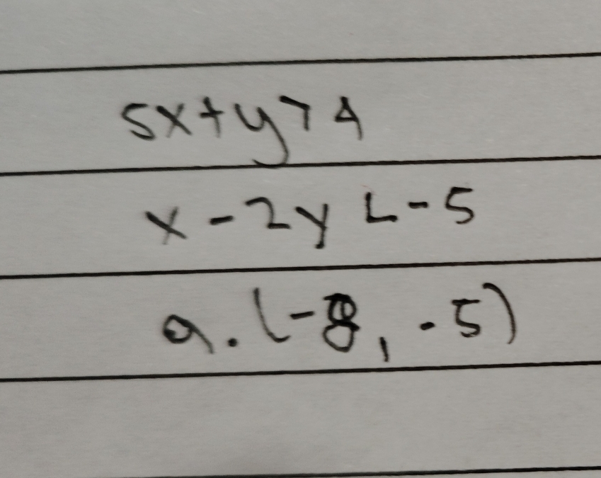 5x+y>4
x-2y
a. (-8,-5)