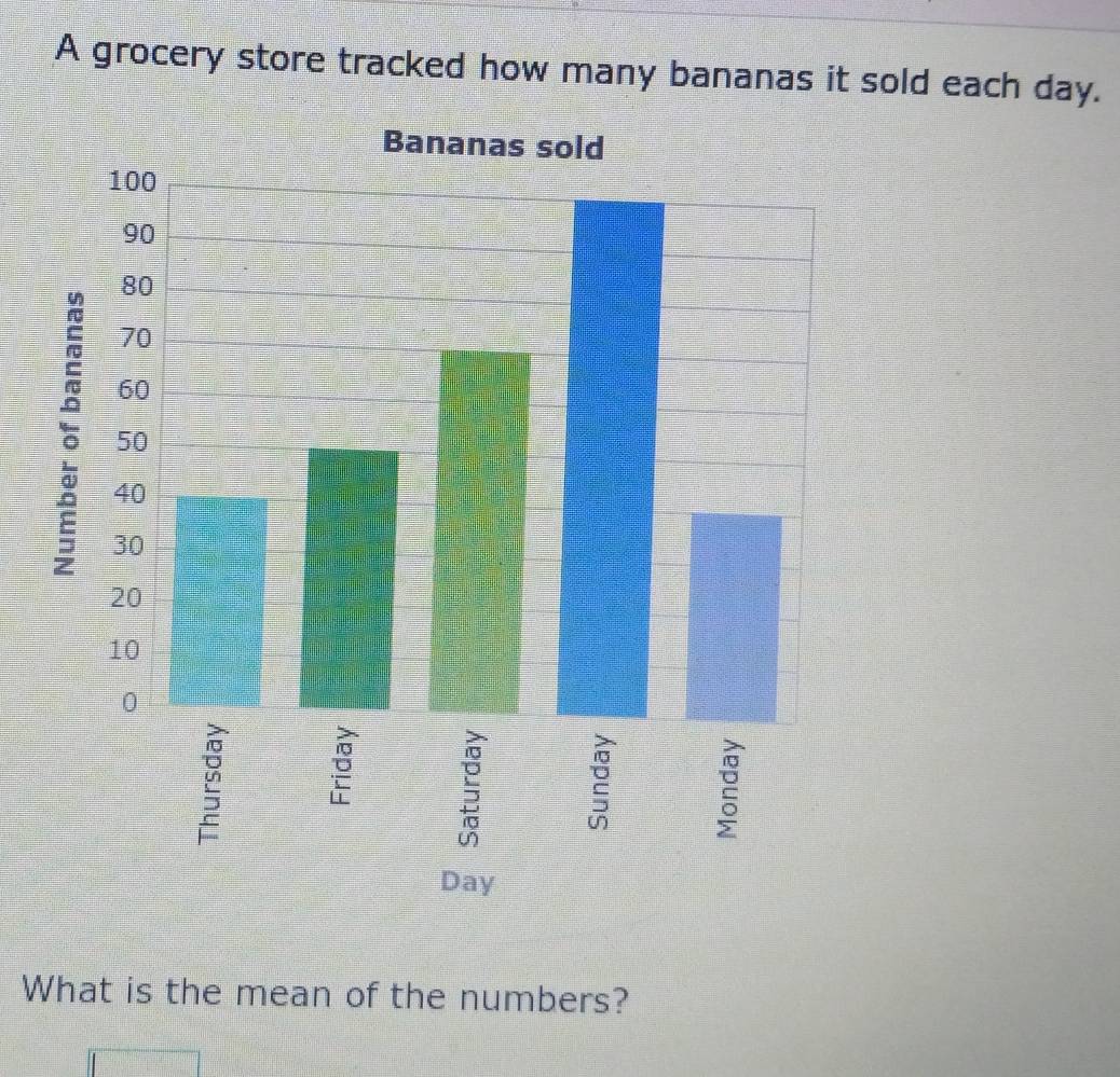 A grocery store tracked how many bananas it sold each day. 
What is the mean of the numbers?