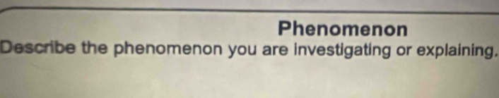 Phenomenon 
Describe the phenomenon you are investigating or explaining.