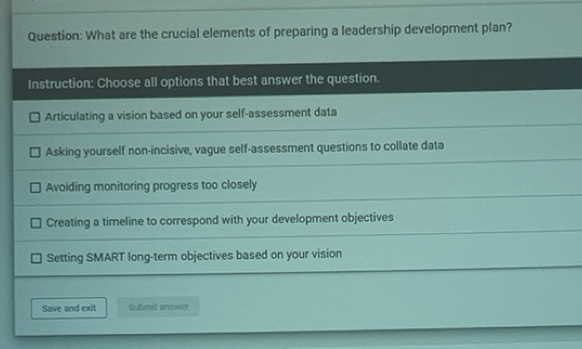Solved: What are the crucial elements of preparing a leadership ...