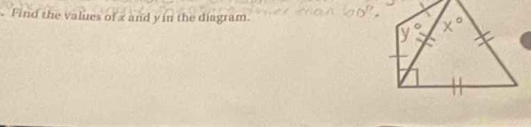 Find the values of x and y in the diagram.