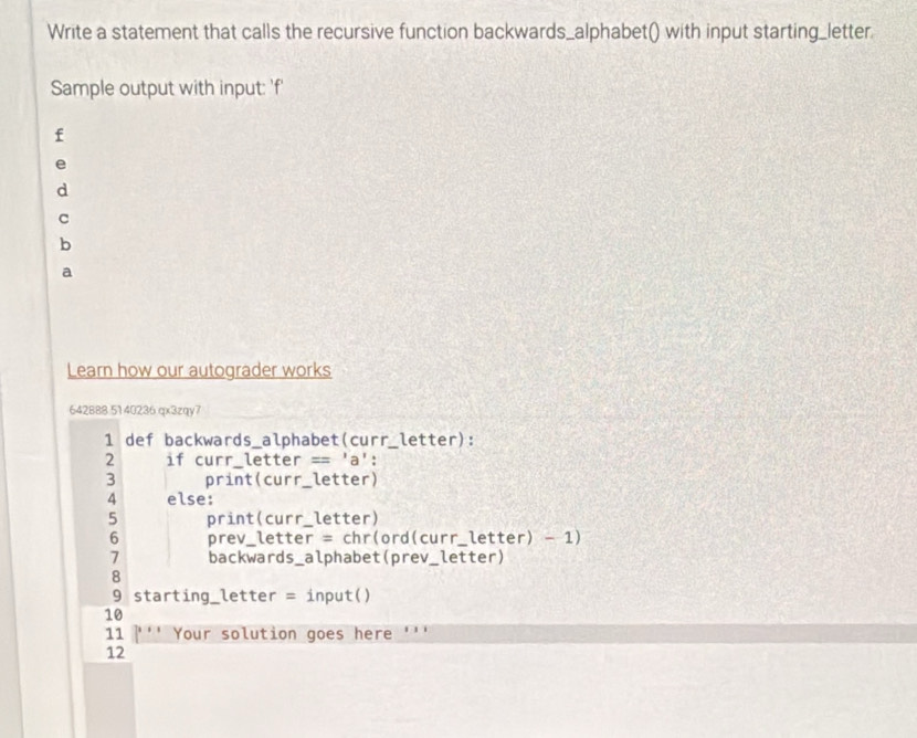 Solved: Write a statement that calls the recursive function backwards ...