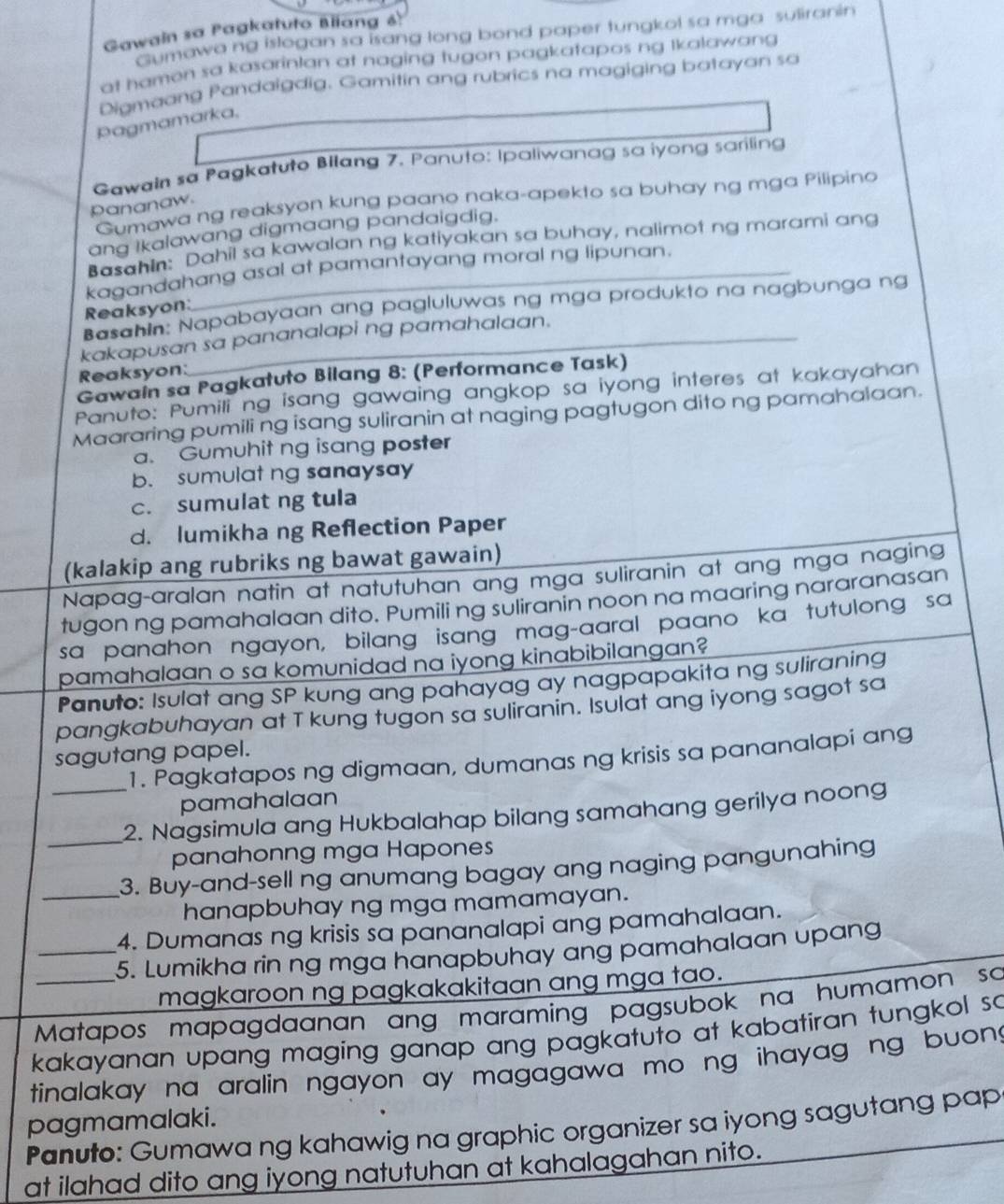 Solved: Gawain sa Pagkatuto Bliang 6: Gumawa ng islogan sa isang long ...