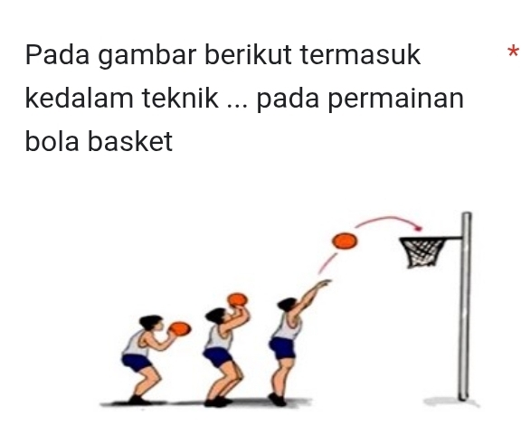 Pada gambar berikut termasuk * 
kedalam teknik ... pada permainan 
bola basket