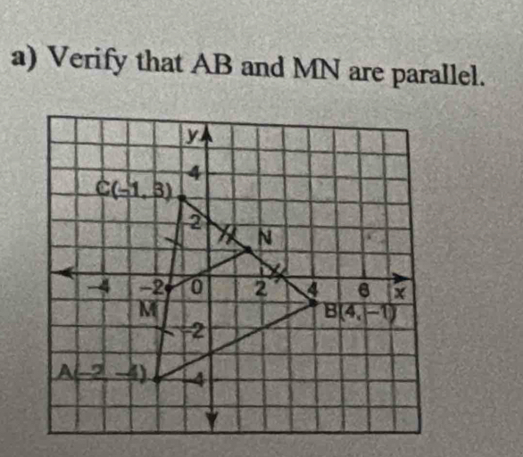 Verify that AB and MN are parallel.