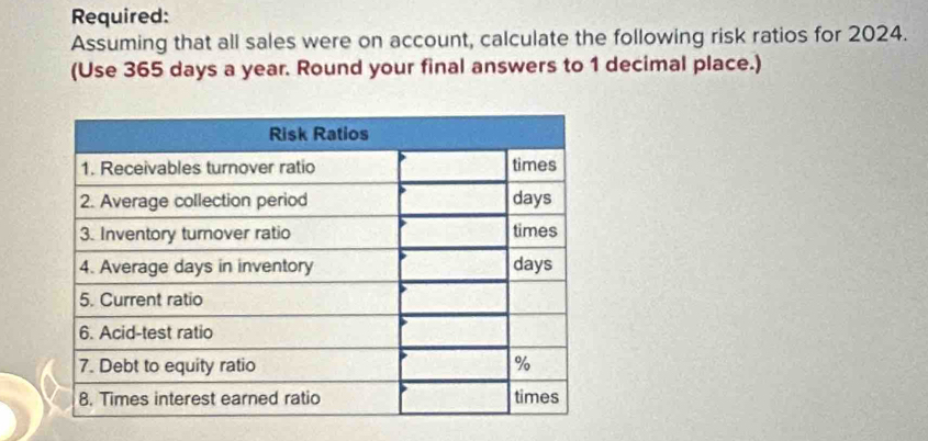 Solved: Required: Assuming that all sales were on account, calculate ...