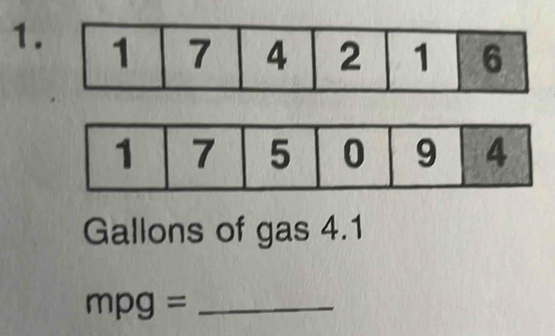 Gallons of gas 4.1
mpg= _