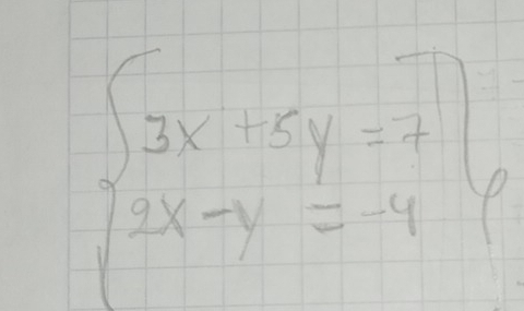 beginarrayl 3x+5y=7 3x-y=-4endarray.