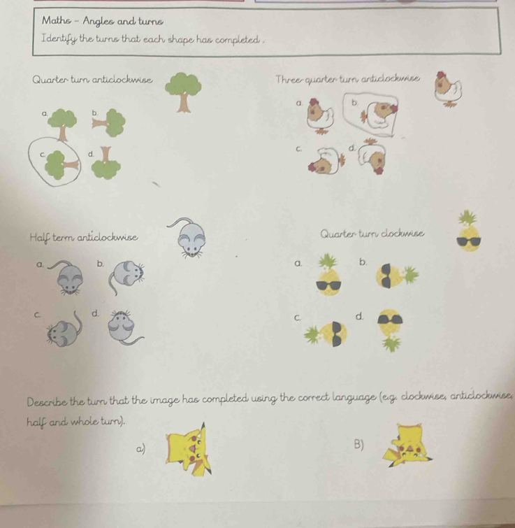 Solved: Maths - Angles and turns Identify the turns that each shape has ...