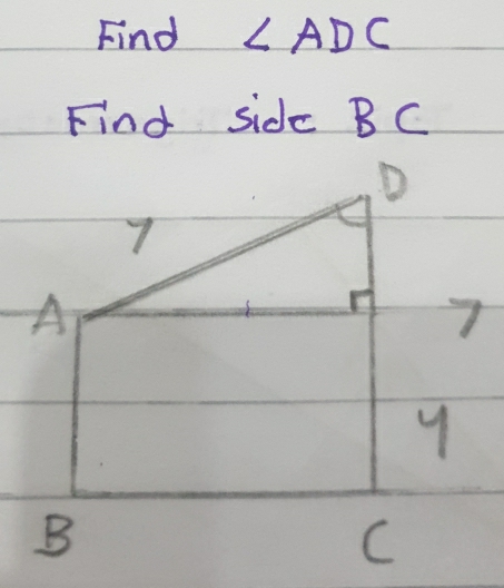 Find ∠ ADC
Find sidc BC