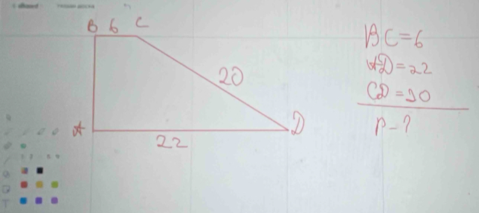 BC=6
6-5=2
CD=20
p- 7