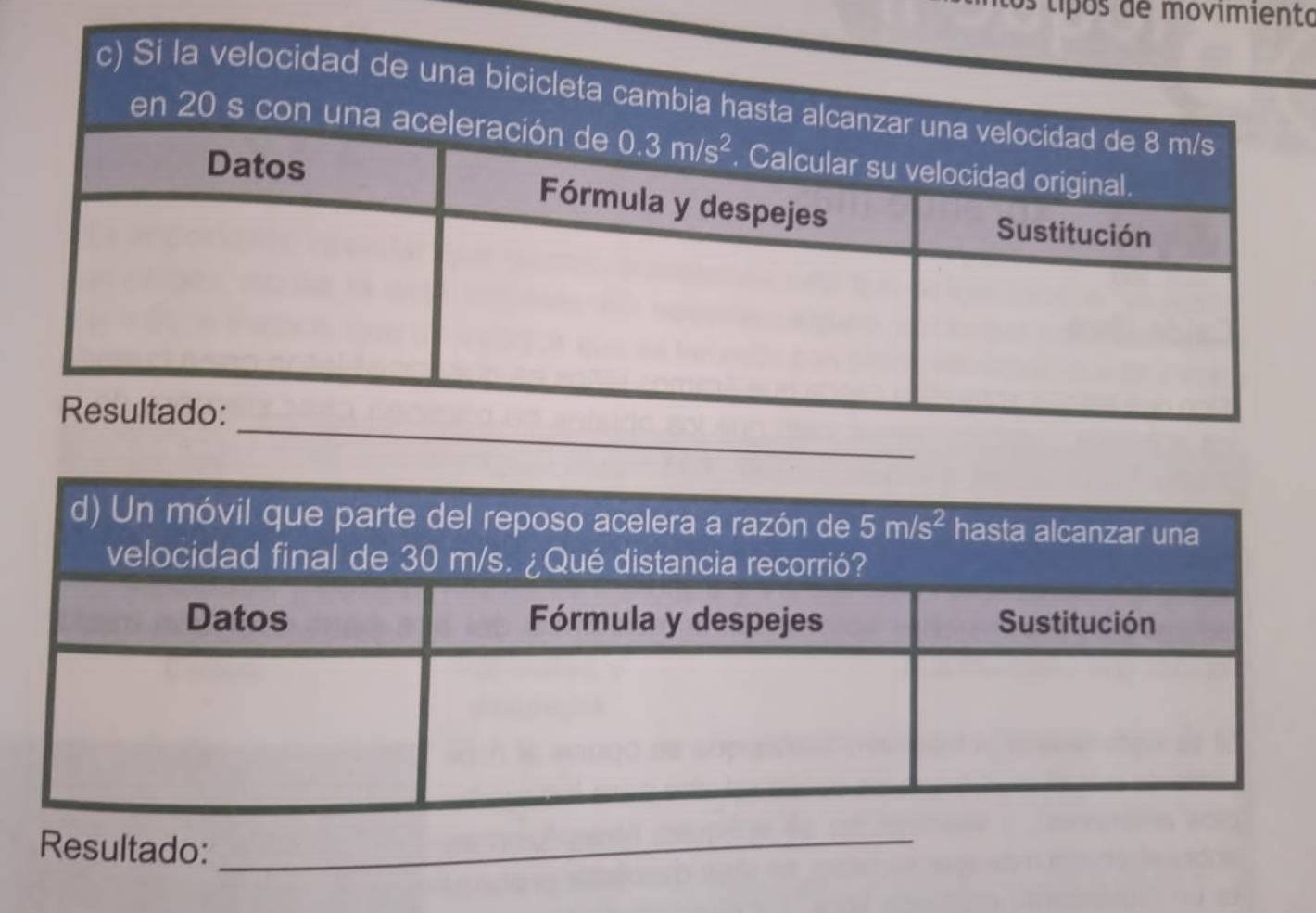 os tipos de movimiento
Resultado:
_