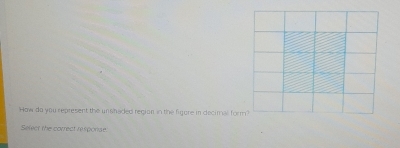 How do you represent the unshaded region in the figore in decimal form? 
Select the correct response