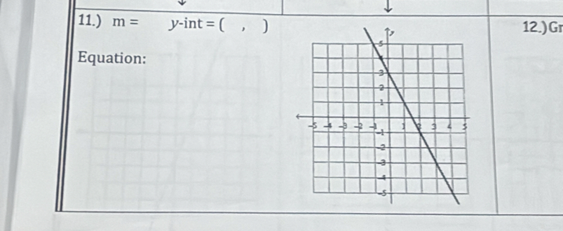 11.) m= y-int=(,) 12.) Gr
Equation: