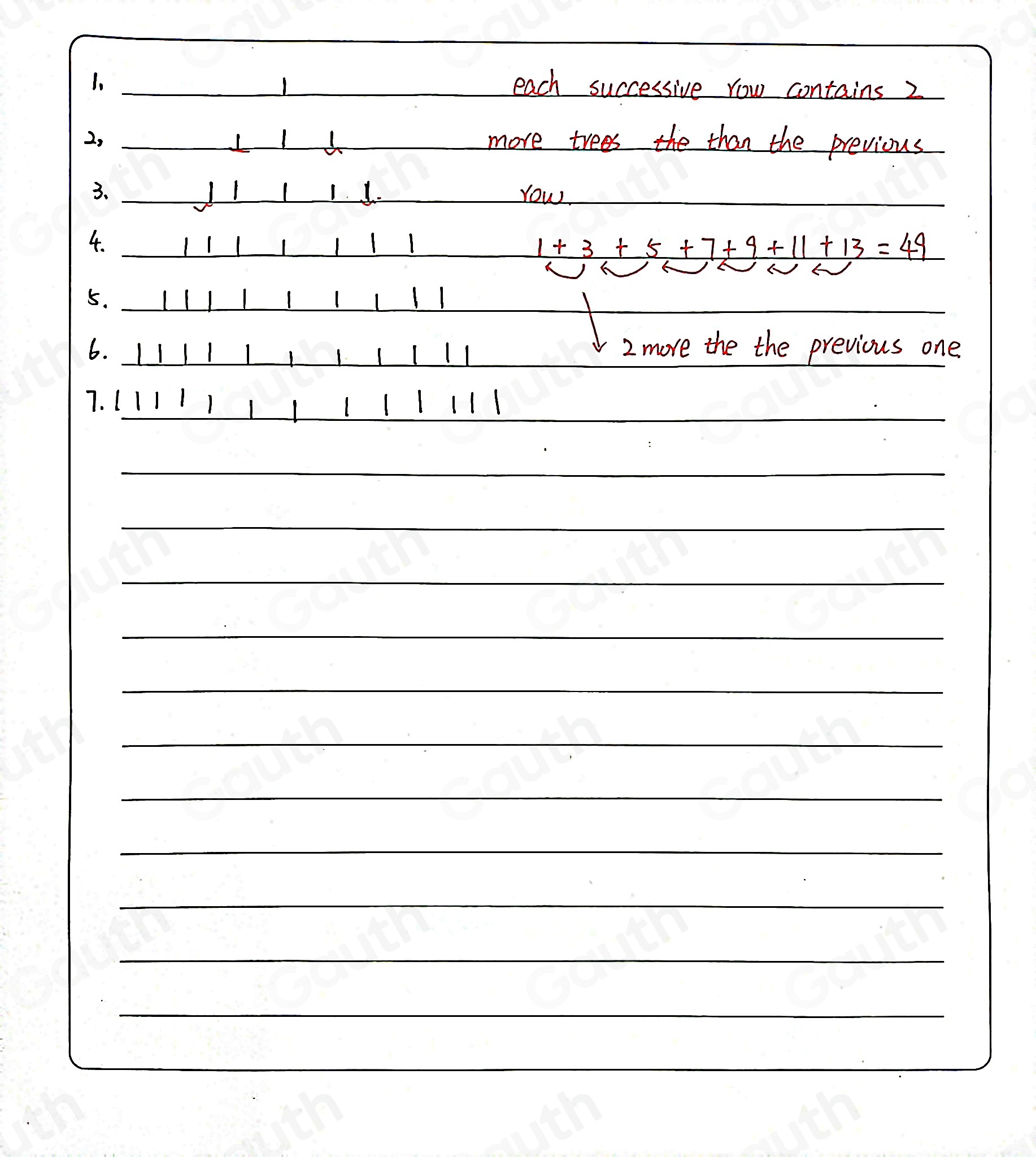 Solved: A gardener is planting 7 rows of trees in a triangular plot ...