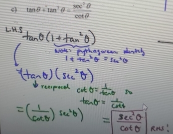 tan θ +tan^3θ = sec^2θ /cot θ  