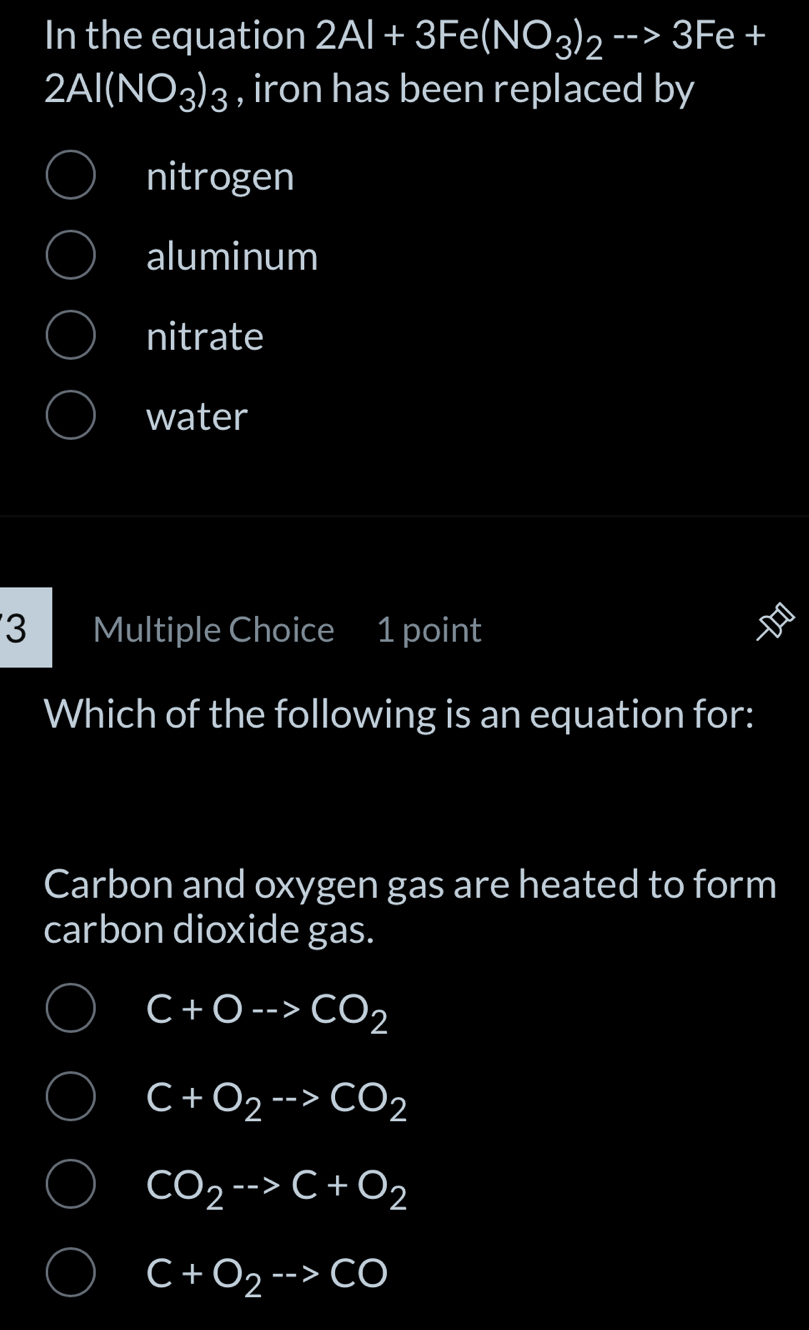 Solved: In the equation 2Al+3Fe(NO_3)_2to 3Fe+ 2Al(NO_3)_3 , iron has ...