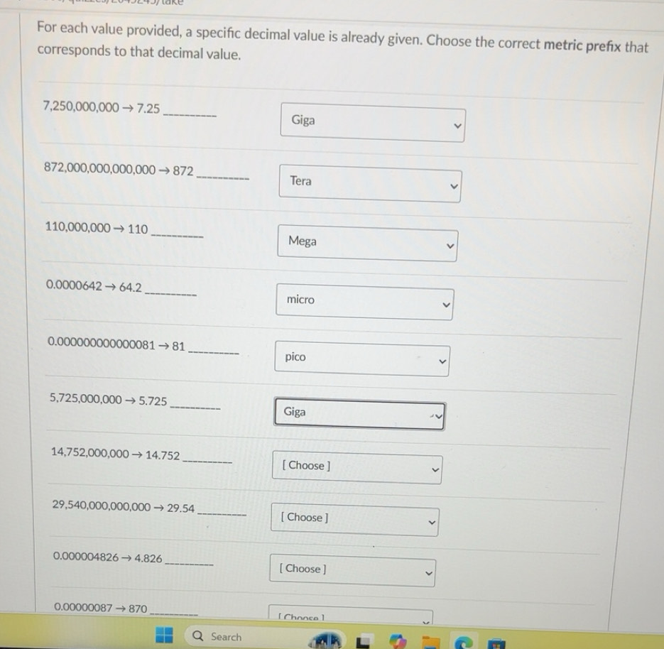 Solved: ke For each value provided, a specifc decimal value is already ...