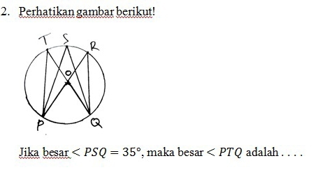 Perhatikan gambar berikut! 
Jika besar ∠ PSQ=35° , maka besar adalah . . . .