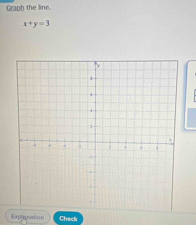 Graph the line.
x+y=3
Explanation Check