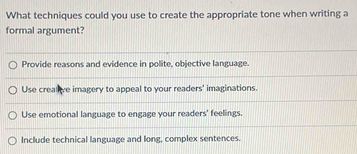 Solved: What techniques could you use to create the appropriate tone ...