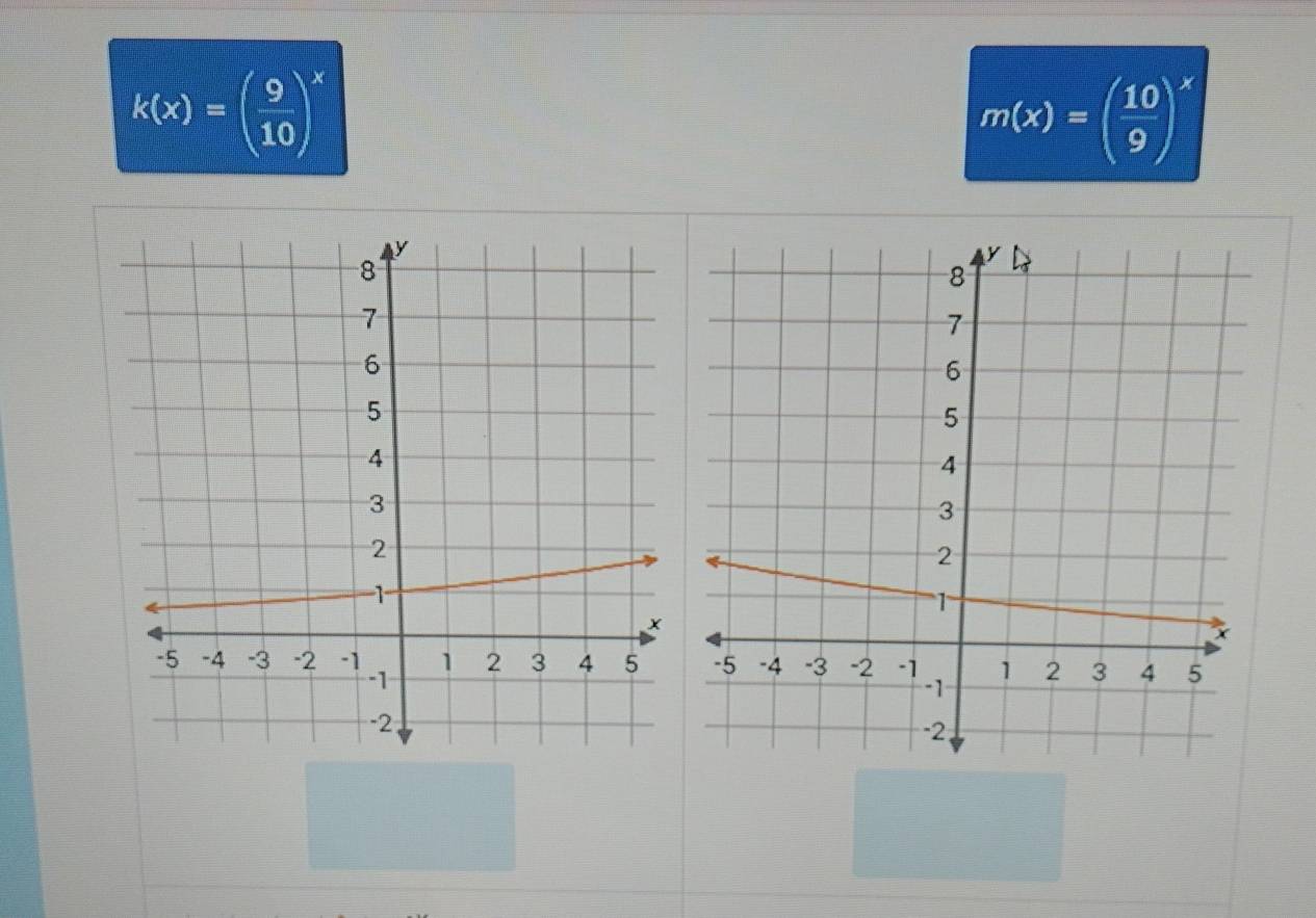 k(x)=( 9/10 )^x
m(x)=( 10/9 )^x