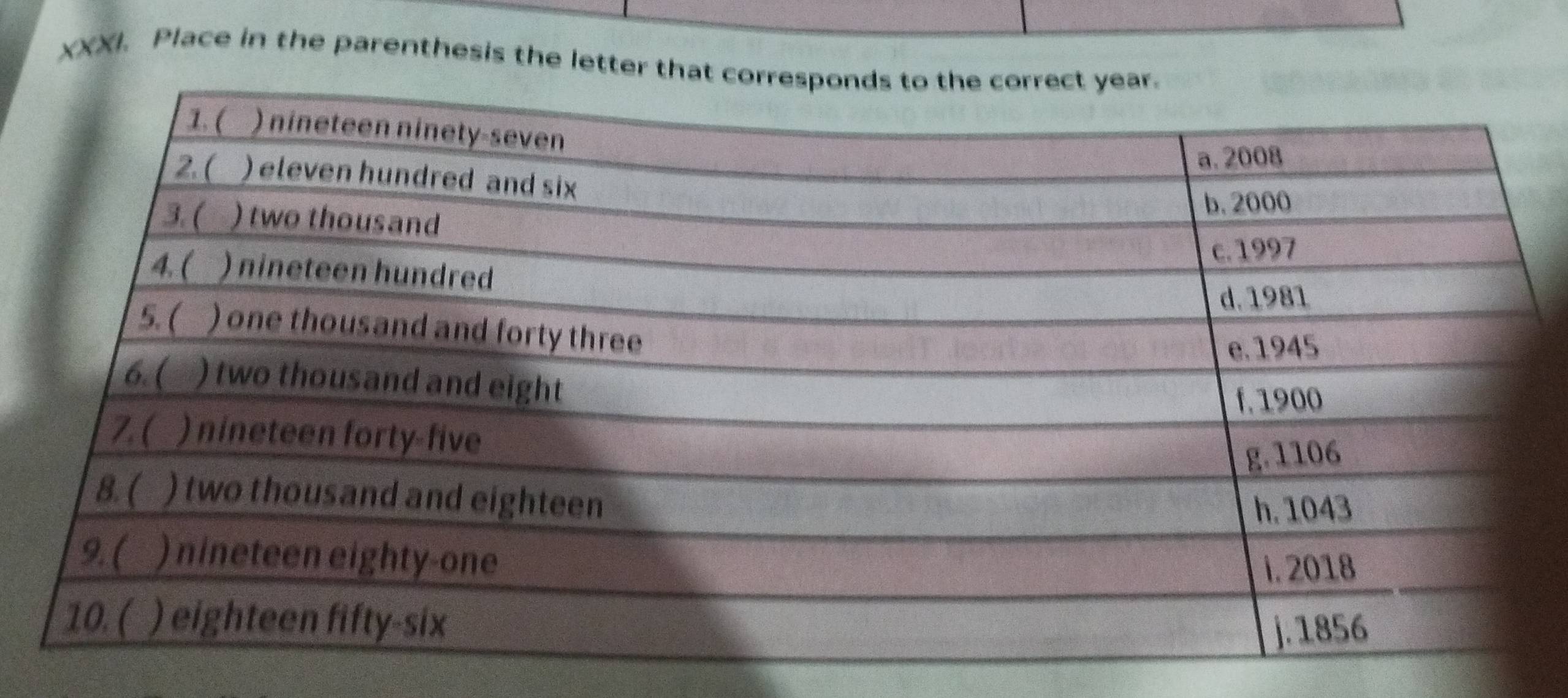 Place in the parenthesis the letter that corr