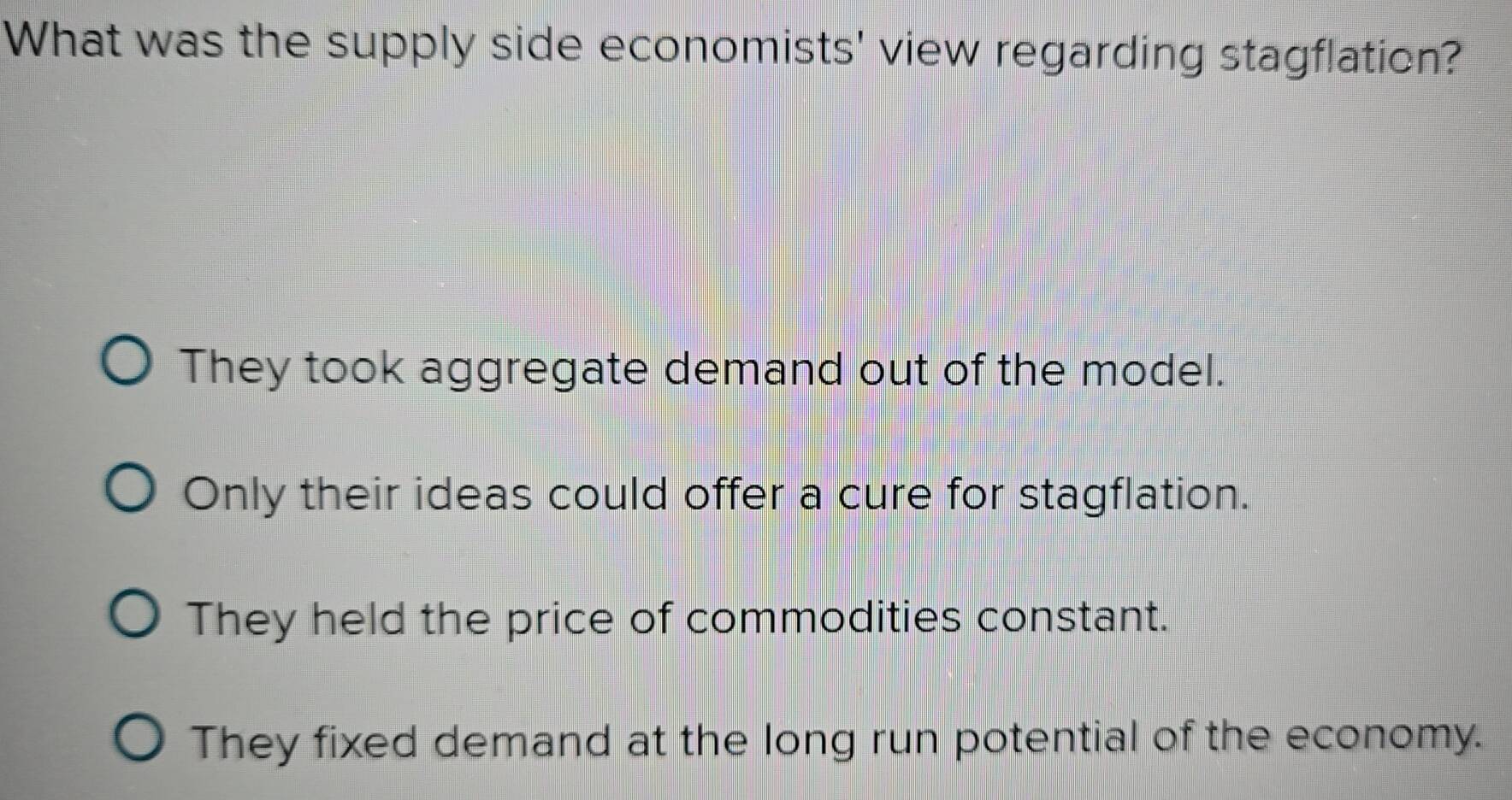 Solved: What was the supply side economists' view regarding stagflation ...