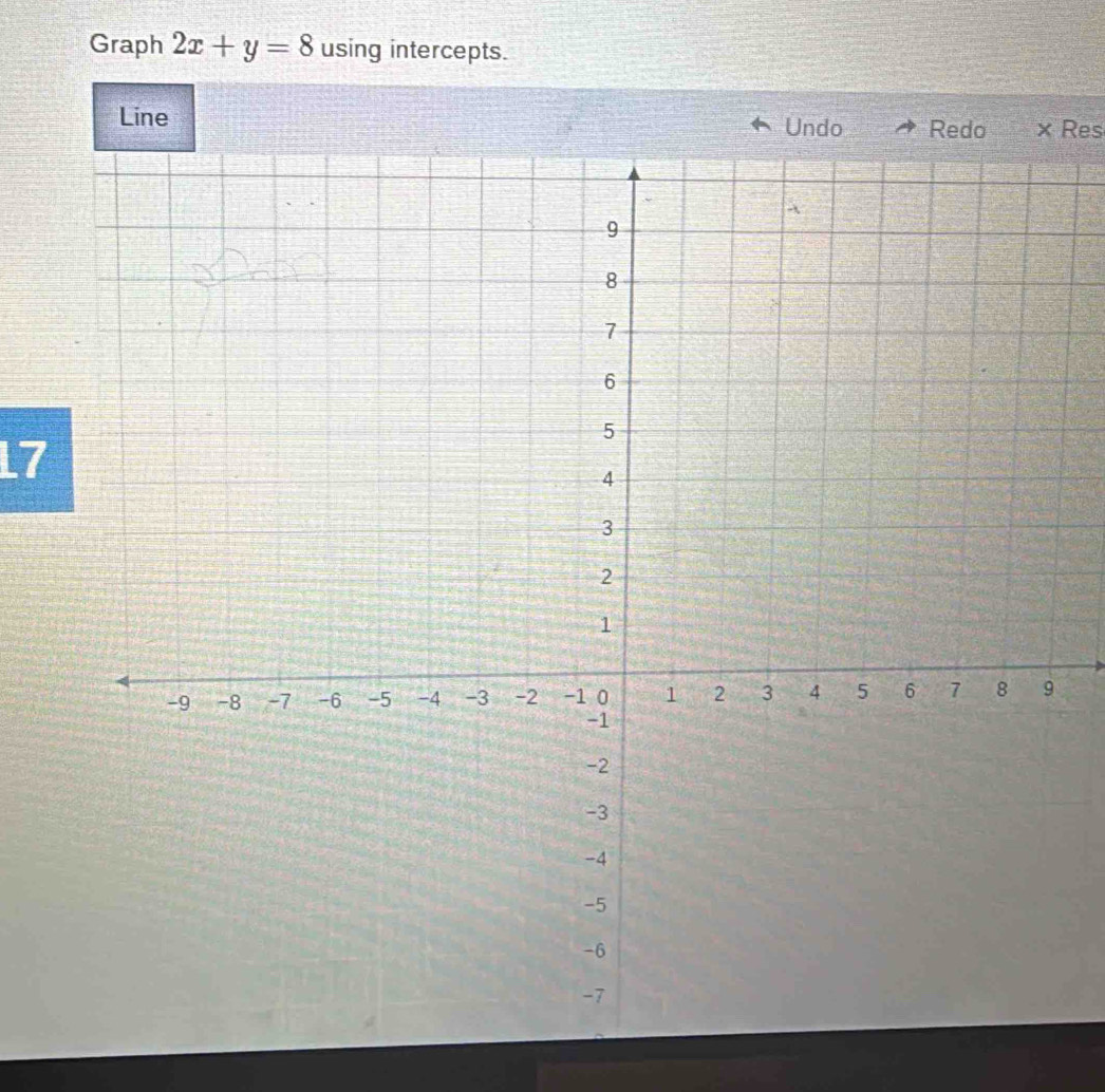 Graph 2x+y=8 using intercepts. 
Line 
× Res 
L7