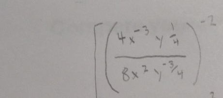 [(frac 4x^(-3)y^(frac 1)48x^2y^(-4))^-2